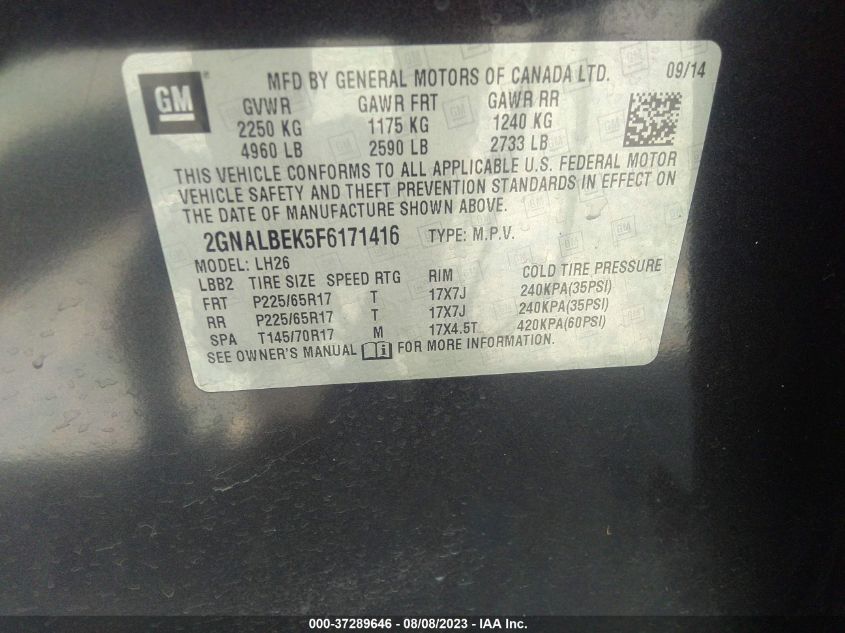 2015 CHEVROLET EQUINOX LT - 2GNALBEK5F6171416