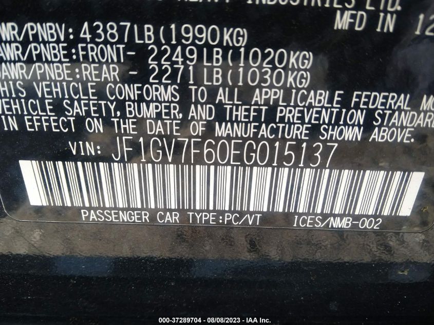 2014 SUBARU IMPREZA SEDAN WRX WRX PREMIUM JF1GV7F60EG015137