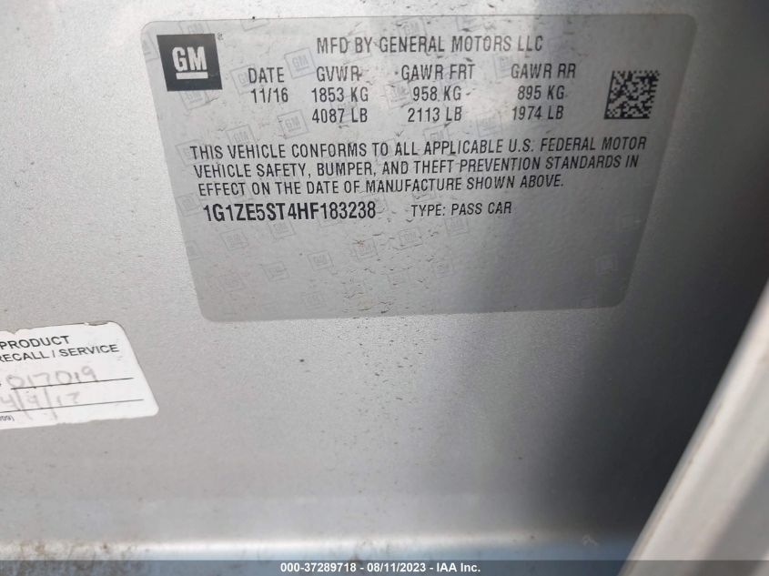 2017 CHEVROLET MALIBU LT - 1G1ZE5ST4HF183238