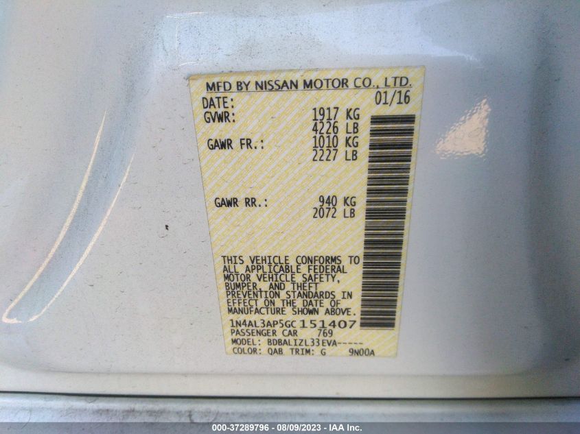 2016 NISSAN ALTIMA 2.5 SV - 1N4AL3AP5GC151407