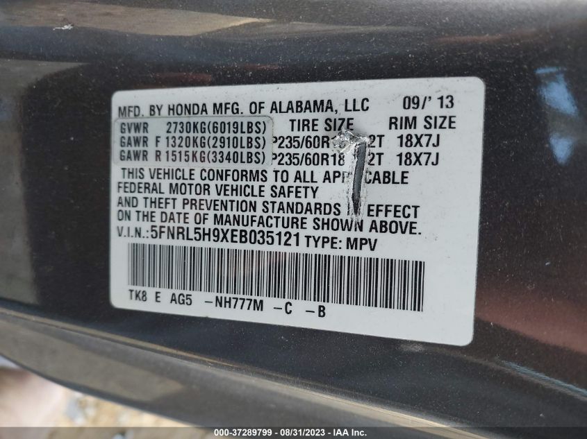 2014 HONDA ODYSSEY TOURING - 5FNRL5H9XEB035121