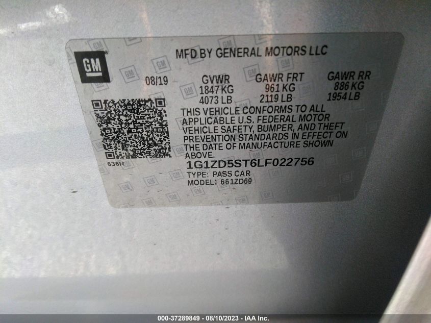 2020 CHEVROLET MALIBU LT - 1G1ZD5ST6LF022756