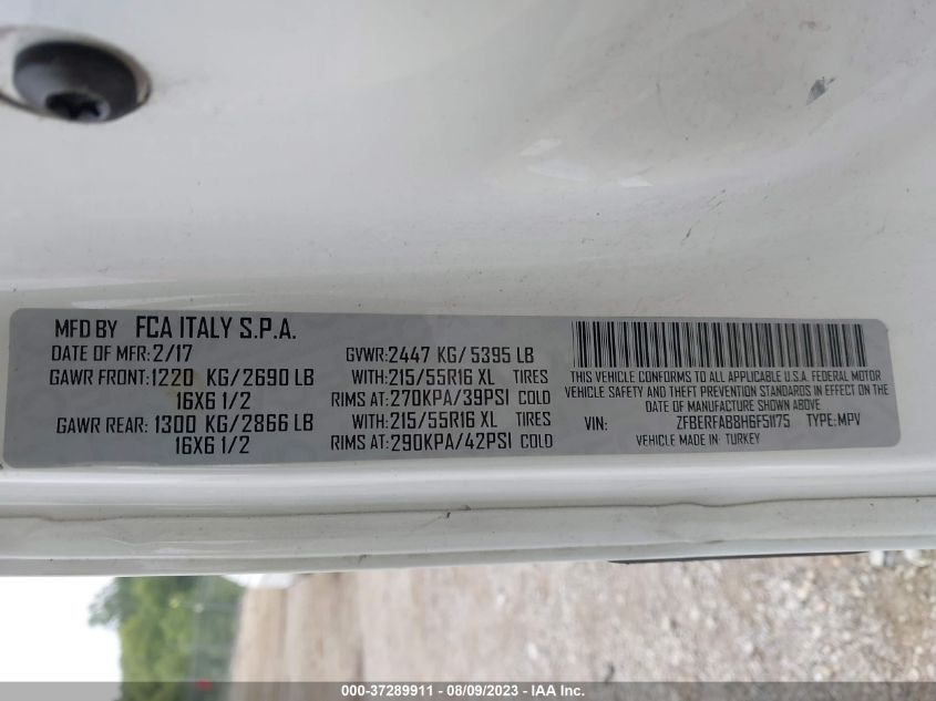 2017 RAM PROMASTER CITY CARGO VAN TRADESMAN ZFBERFAB8H6F51175
