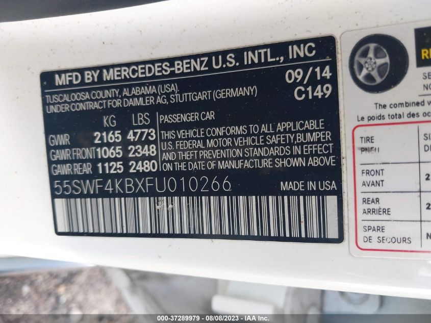 2015 MERCEDES-BENZ C-CLASS C 300 - 55SWF4KBXFU010266