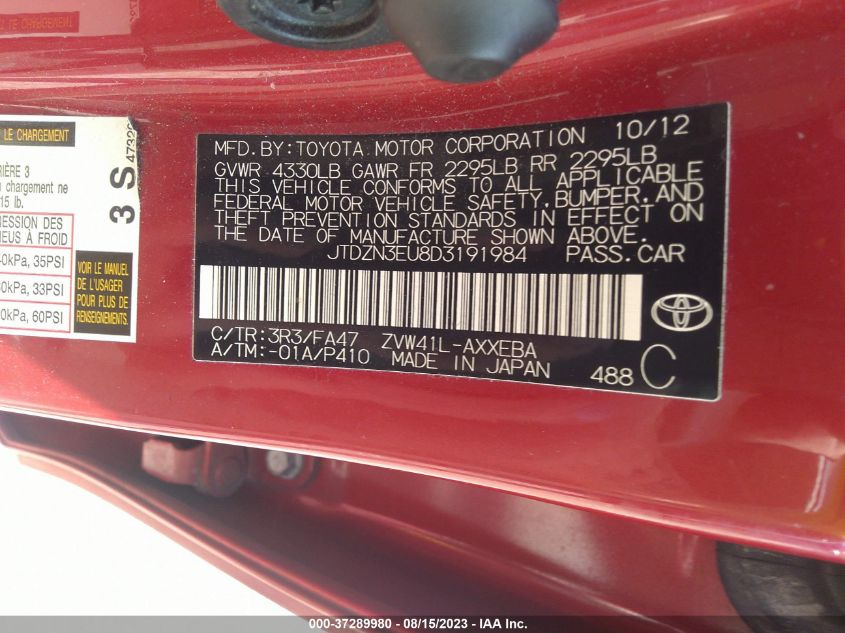 2013 TOYOTA PRIUS V TWO/THREE/FIVE - JTDZN3EU8D3191984