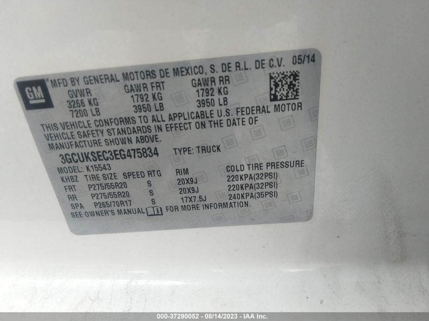 2014 CHEVROLET SILVERADO 1500 LTZ - 3GCUKSEC3EG475834