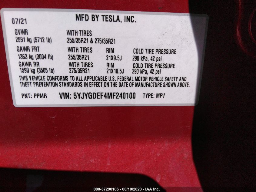 5YJYGDEF4MF240100 Tesla Model Y  9