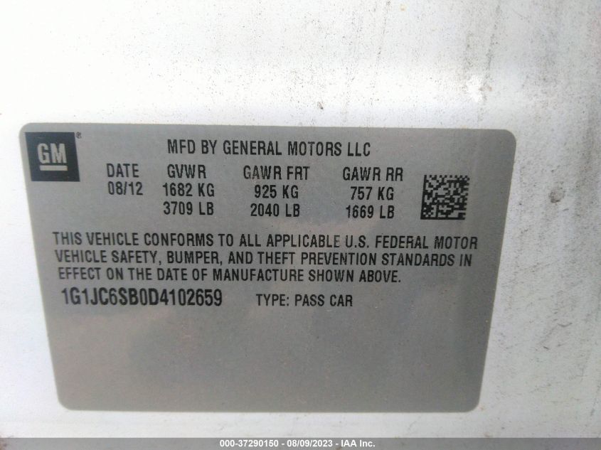 2013 CHEVROLET SONIC LT - 1G1JC6SB0D4102659
