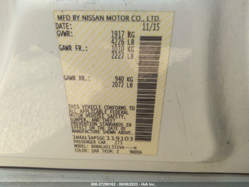 2016 NISSAN ALTIMA 2.5 SR - 1N4AL3AP1GC119103