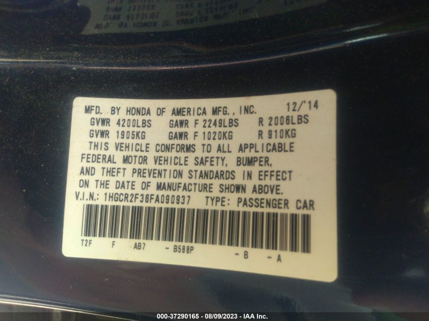 2015 HONDA ACCORD SEDAN LX - 1HGCR2F36FA090937