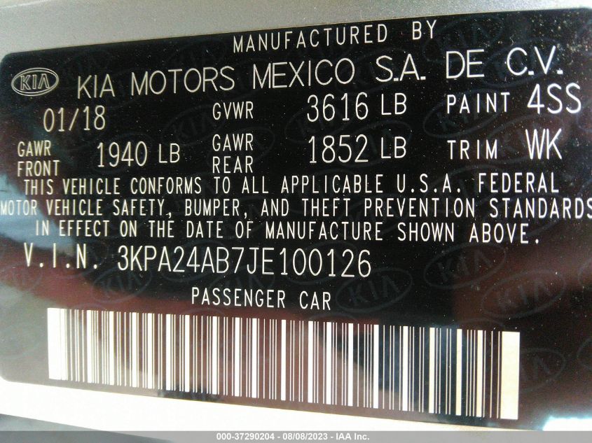 2018 KIA RIO S - 3KPA24AB7JE100126
