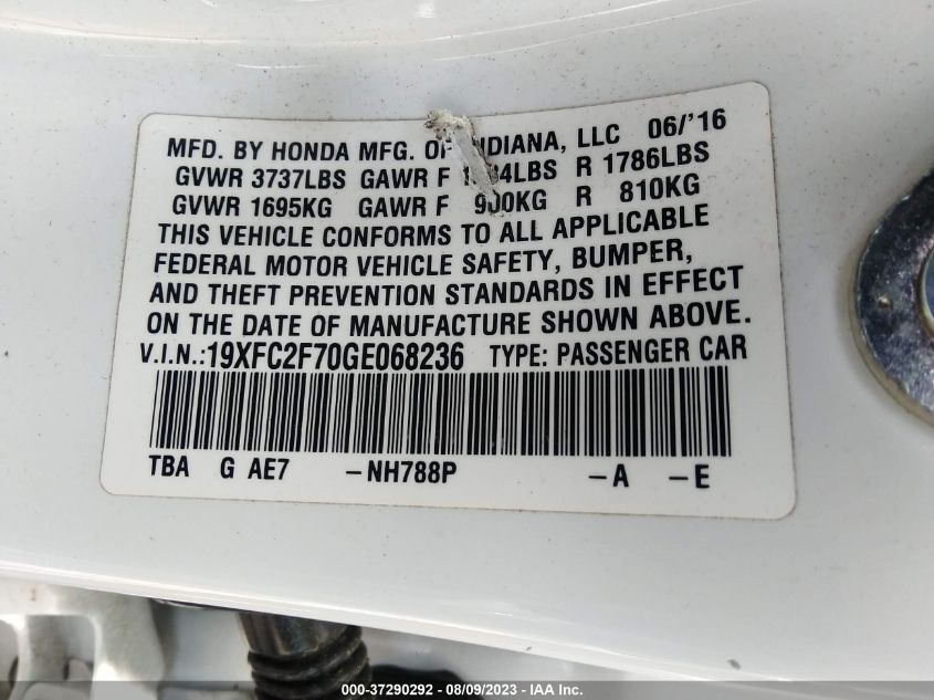 2016 HONDA CIVIC SEDAN EX - 19XFC2F70GE068236