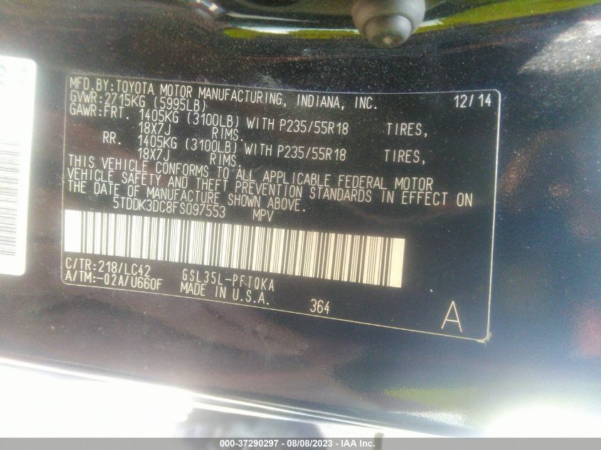 2015 TOYOTA SIENNA LTD/XLE/XLE PREMIUM - 5TDDK3DC8FS097553