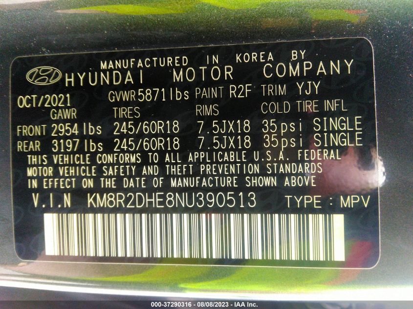 2022 HYUNDAI PALISADE SEL - KM8R2DHE8NU390513