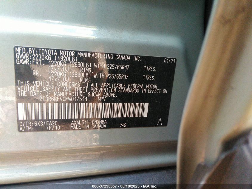 2021 TOYOTA RAV4 HYBRID - 2T3R6RFV0MW017511