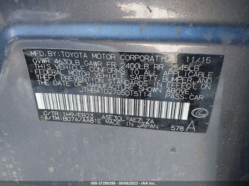 2016 LEXUS IS 200T - JTHBA1D27G5015114