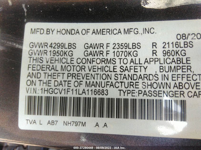 1HGCV1F11LA116683 Honda Accord Sedan LX 9