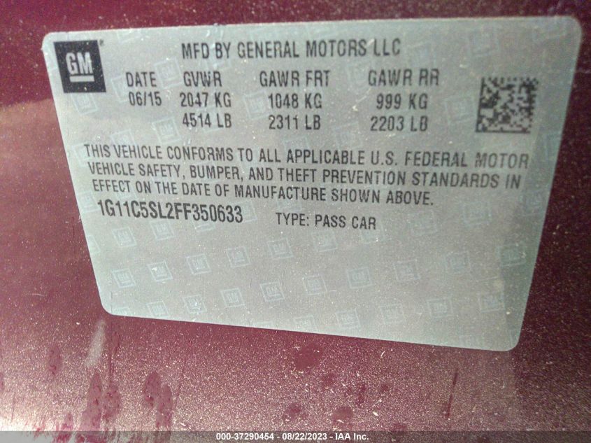 2015 CHEVROLET MALIBU LT - 1G11C5SL2FF350633