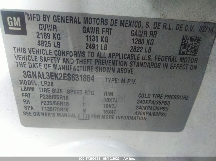 2014 CHEVROLET CAPTIVA SPORT FLEET LT - 3GNAL3EK2ES631864