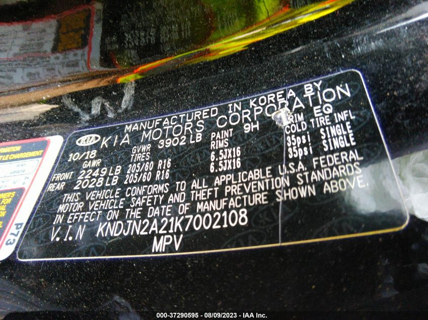 2019 KIA SOUL BASE - KNDJN2A21K7002108