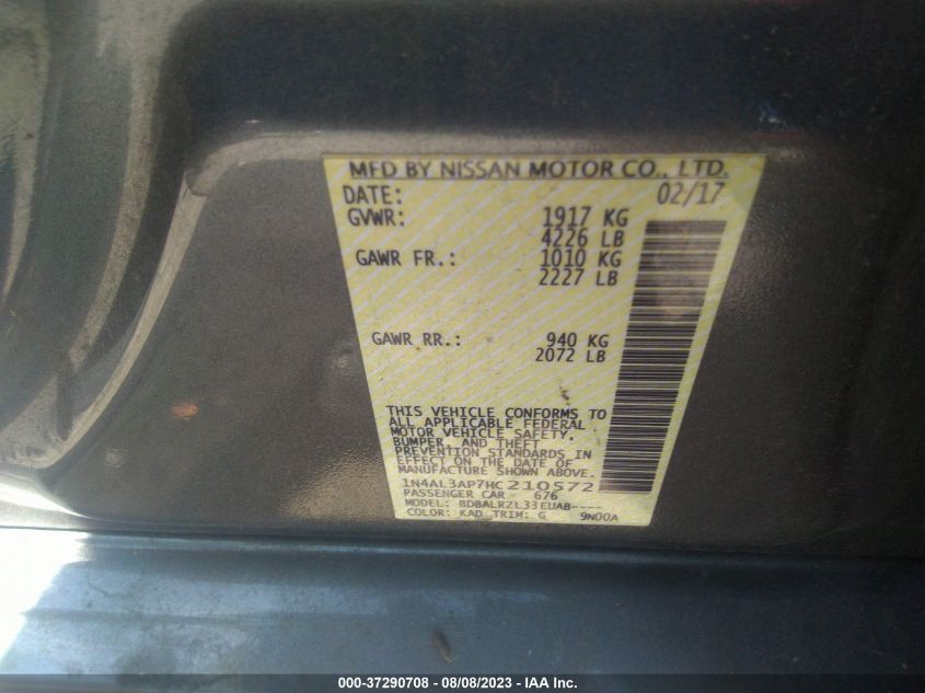 2017 NISSAN ALTIMA 2.5 SL - 1N4AL3AP7HC210572