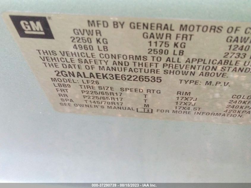 2014 CHEVROLET EQUINOX LS - 2GNALAEK3E6226535