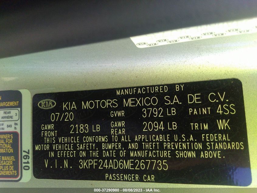 3KPF24AD6ME267735 Kia Forte LXS 9