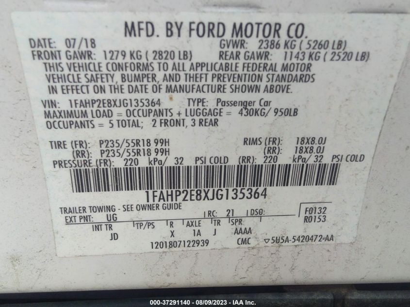 2018 FORD TAURUS SEL - 1FAHP2E8XJG135364