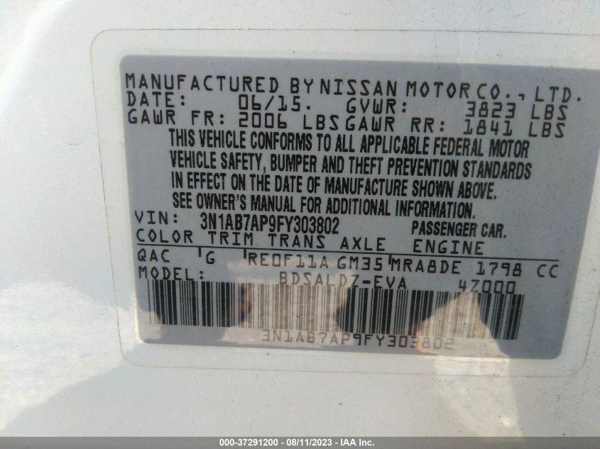 2015 NISSAN SENTRA SV - 3N1AB7AP9FY303802