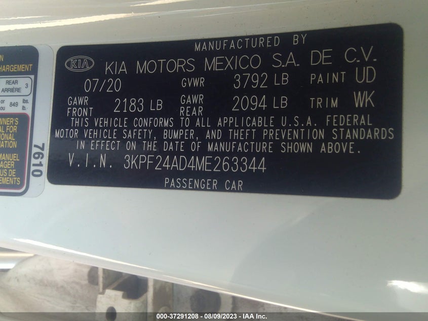VIN 3KPF24AD4ME263344 2021 KIA FORTE LXS