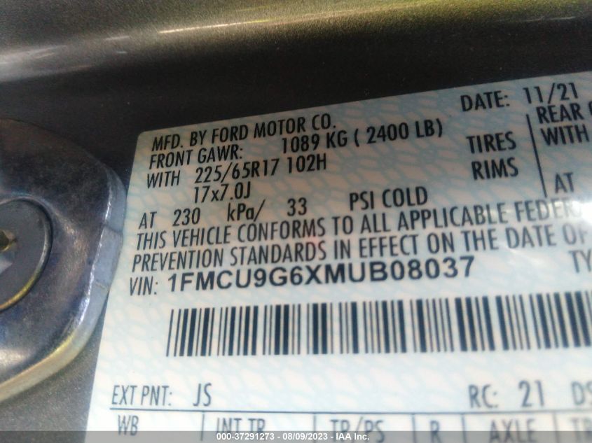 2021 FORD ESCAPE SE - 1FMCU9G6XMUB08037