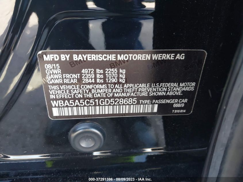 2016 BMW 5 SERIES 528I - WBA5A5C51GD528685