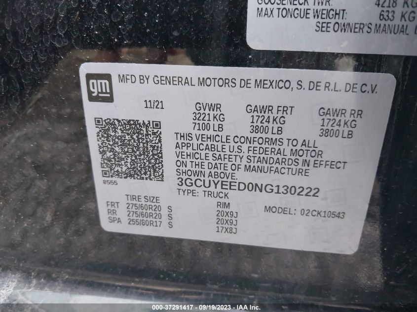 2022 CHEVROLET SILVERADO 1500 LTD RST 3GCUYEED0NG130222