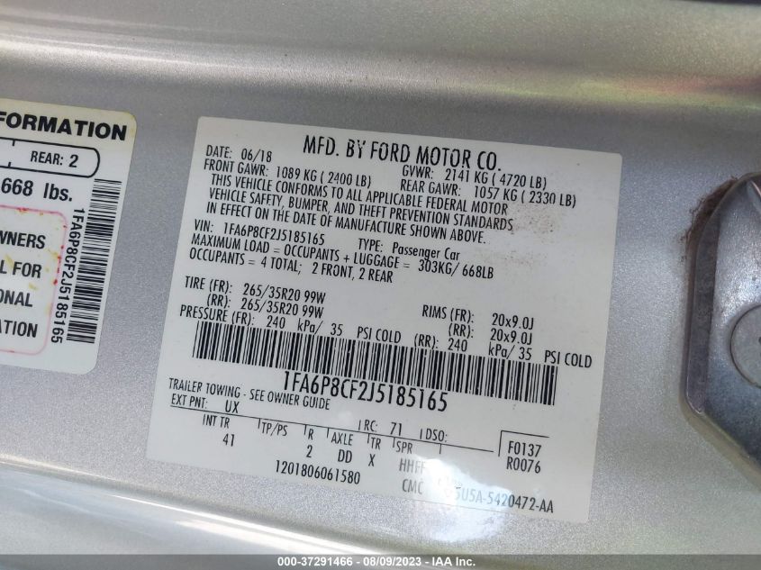 2018 FORD MUSTANG GT - 1FA6P8CF2J5185165