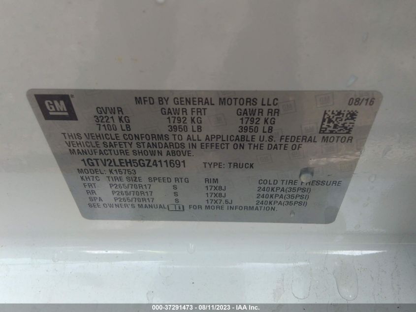 2016 GMC SIERRA 1500 - 1GTV2LEH5GZ411691