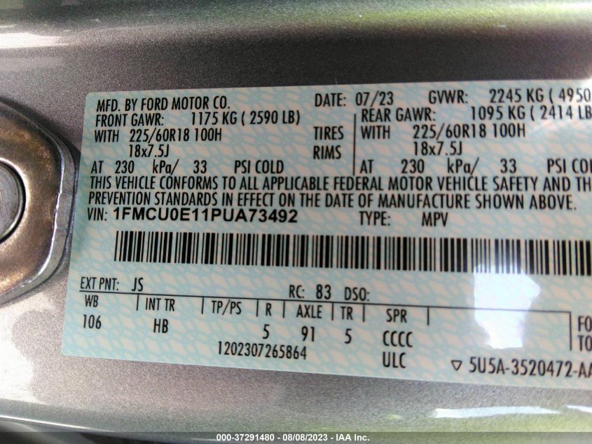 2023 FORD ESCAPE PHEV - 1FMCU0E11PUA73492