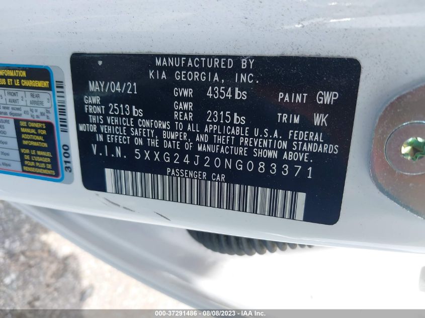 2022 KIA K5 LX - 5XXG24J20NG083371