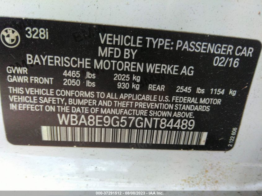 2016 BMW 3 SERIES 328I - WBA8E9G57GNT84489