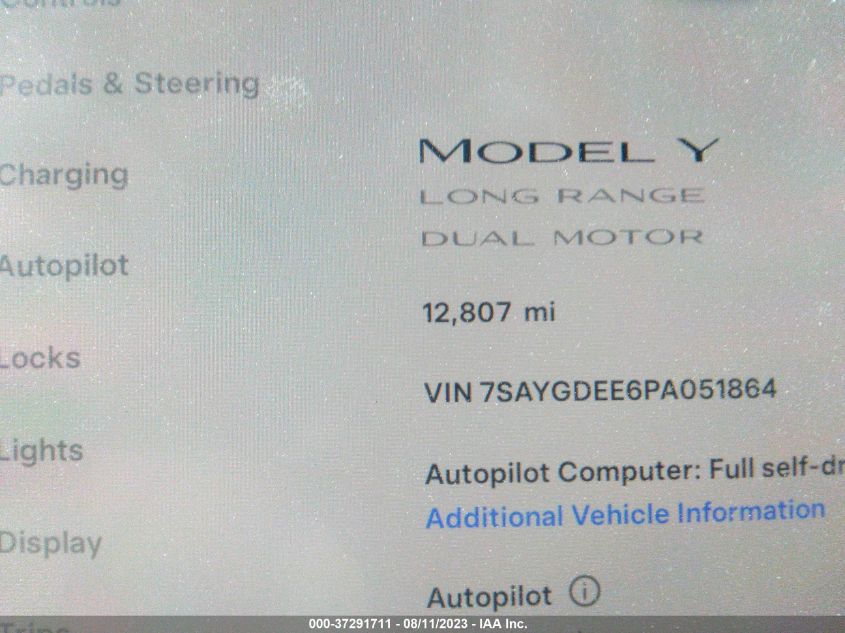 2023 TESLA MODEL Y LONG RANGE - 7SAYGDEE6PA051864