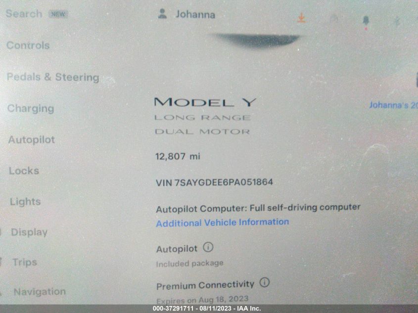 2023 TESLA MODEL Y LONG RANGE - 7SAYGDEE6PA051864