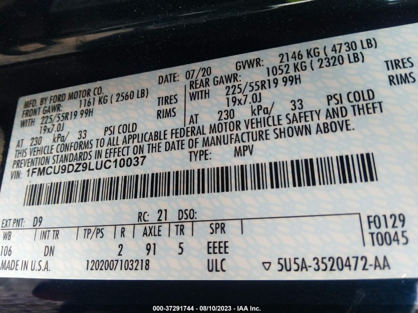 2020 FORD ESCAPE TITANIUM HYBRID - 1FMCU9DZ9LUC10037