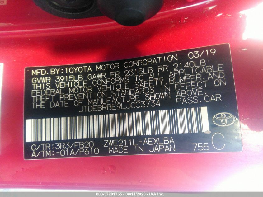 2020 TOYOTA COROLLA HYBRID LE - JTDEBRBE9LJ003734