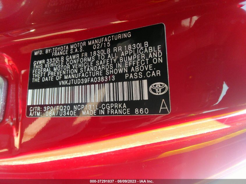 2015 TOYOTA YARIS L/LE - VNKJTUD39FA038313