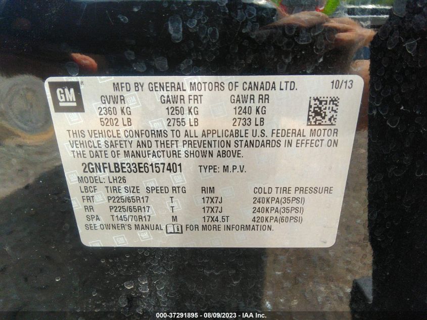 2014 CHEVROLET EQUINOX LT - 2GNFLBE33E6157401