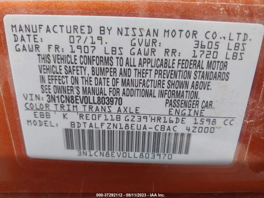 2020 NISSAN VERSA SV - 3N1CN8EV0LL803970