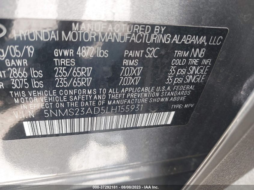 2020 HYUNDAI SANTA FE SE - 5NMS23AD5LH155931