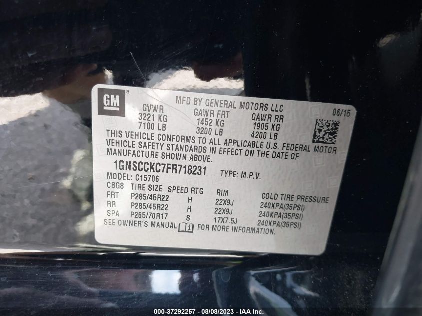 2015 CHEVROLET TAHOE LTZ - 1GNSCCKC7FR718231