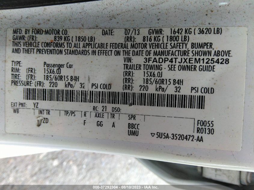 2014 FORD FIESTA S - 3FADP4TJXEM125428