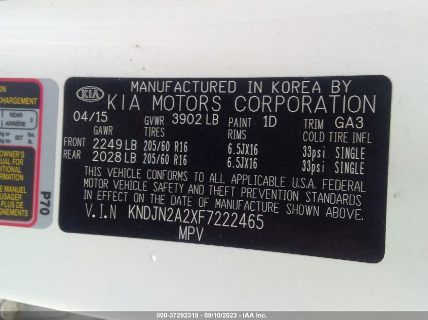 2015 KIA SOUL BASE - KNDJN2A2XF7222465