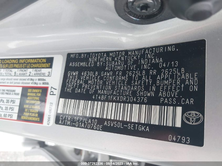 2013 TOYOTA CAMRY L/SE/LE/XLE - 4T4BF1FKXDR304376